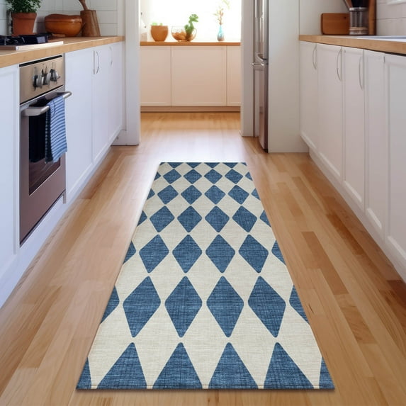 Addison Rugs Mayfield Washable Transitional Diamonds Navy Runner Rug, 2'3" x 7'6"