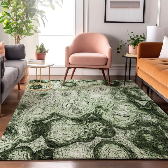 Addison Rugs Mayfield Washable Transitional Circles Green Rectangle Rug, 10' x 14'