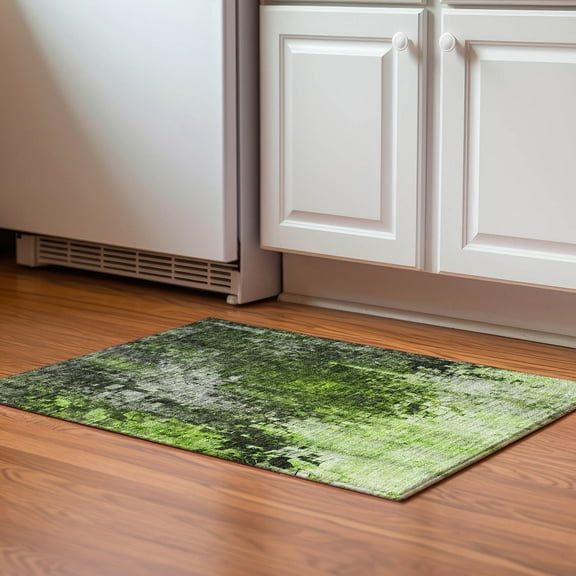 Addison Rugs Mayfield Washable Transitional Squares Green Rectangle Rug, 1'8" x 2'6"