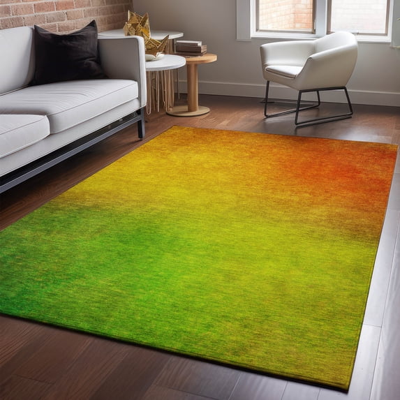 HomeRoots 650288 8 x 10 ft. Terra Cotta & Green Ombre Washable Machine Made Rectangle Area Rug with UV Protection