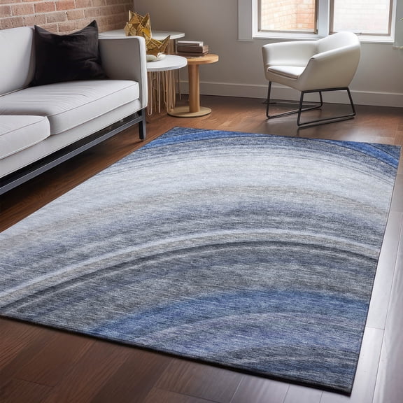 Addison Rugs Mayfield Washable Transitional Waves Blue Rectangle Rug, 5' x 7'6"