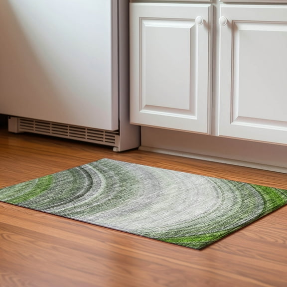 Addison Rugs Mayfield Washable Transitional Waves Green Rectangle Rug, 1'8" x 2'6"