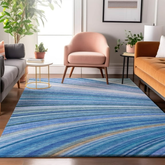 Addison Rugs Mayfield Washable Transitional Waves Blue Rectangle Rug, 3' x 5'