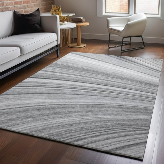 Addison Rugs Mayfield Washable Transitional Waves Gray Rectangle Rug, 8' x 10'