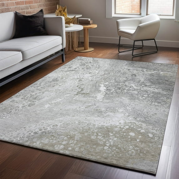 Addison Rugs Mayfield Washable Contemporary Abstract Silver Rectangle Rug, 9' x 12'