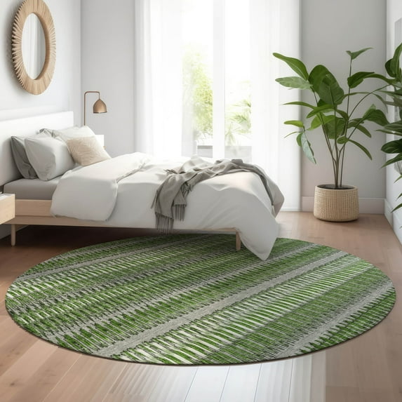 Addison Rugs Mayfield Washable Transitional Stripes Green Round Rug, 8' x 8'