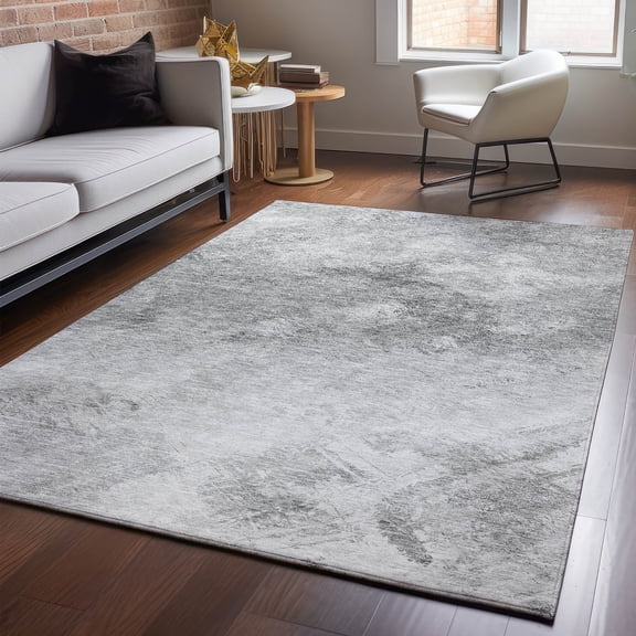 Addison Rugs Mayfield Washable Transitional Modern Silver Rectangle Rug, 3' x 5'