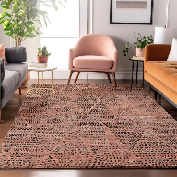Addison Rugs Mayfield Washable Transitional Diamond Salmon Rectangle Rug, 5' x 7'6"