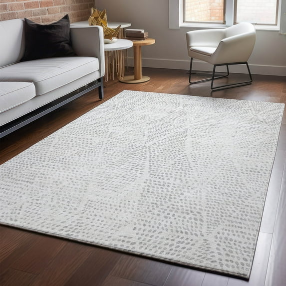 Addison Rugs Mayfield Washable Transitional Diamond Silver Rectangle Rug, 9' x 12'