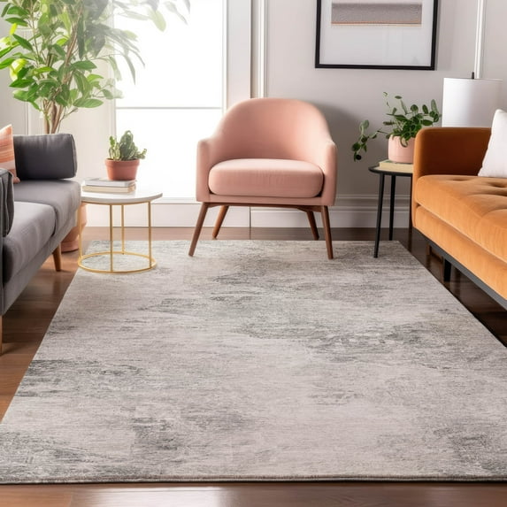 Addison Rugs Mayfield Washable Transitional Abstract Silver Rectangle Rug, 5' x 7'6"