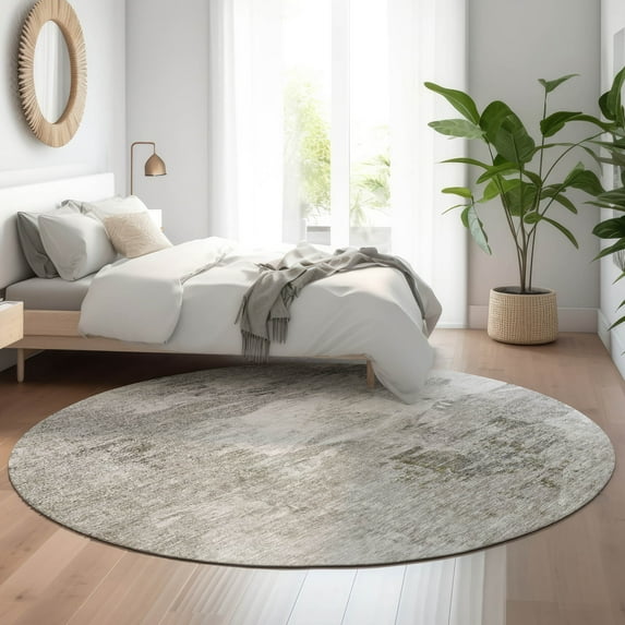Addison Rugs Mayfield Washable Transitional Abstract Beige Round Rug, 8' x 8'