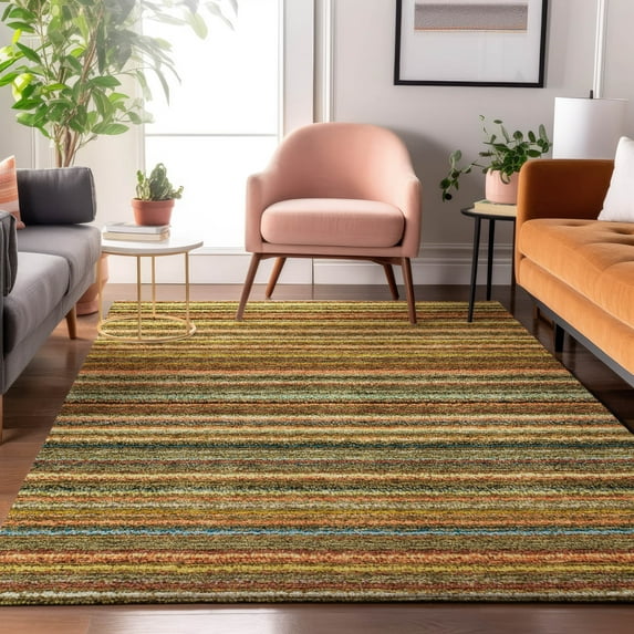 Addison Rugs Mayfield Washable Transitional Stripes Coral Rectangle Rug, 10' x 14'