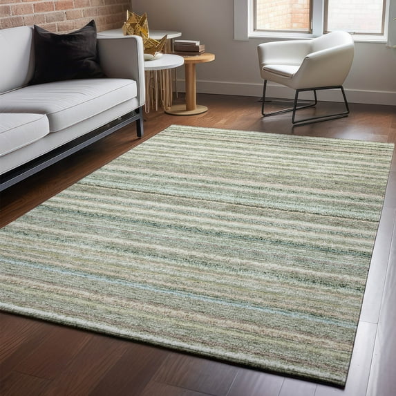 Addison Rugs Mayfield Washable Transitional Stripes Sage Rectangle Rug, 5' x 7'6"