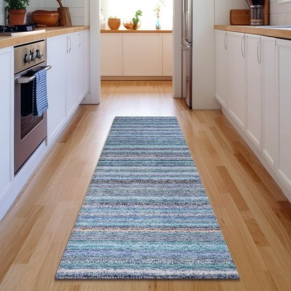 Addison Rugs Mayfield Washable Transitional Stripes Sky Runner Rug, 2'3" x 7'6"