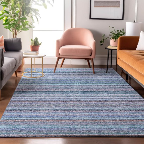 Addison Rugs Mayfield Washable Transitional Stripes Sky Rectangle Rug, 2'6" x 3'10"