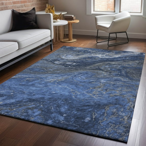 Addison Rugs Mayfield Washable Transitional Abstract Blue Rectangle Rug, 8' x 10'