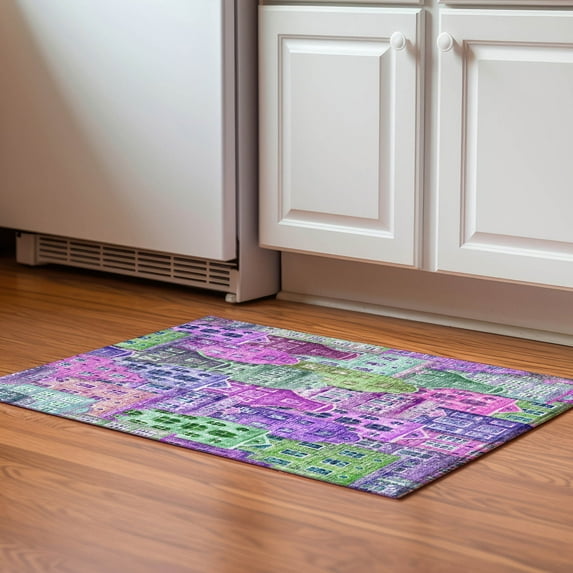 Addison Rugs Mayfield Washable Transitional Novelty Purple Rectangle Rug, 1'8" x 2'6"