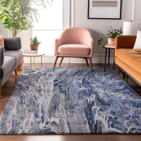 Addison Rugs Mayfield Washable Contemporary Abstract Blue Rectangle Rug, 10' x 14'