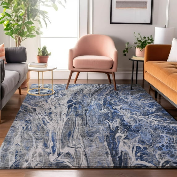 Addison Rugs Mayfield Washable Contemporary Abstract Blue Rectangle Rug, 3' x 5'