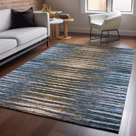 Addison Rugs Mayfield Washable Traditional Stripes Blue Rectangle Rug, 8' x 10'
