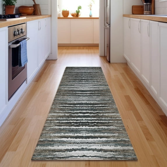 Addison Rugs Mayfield Washable Traditional Stripes Brown Runner Rug, 2'3" x 7'6"