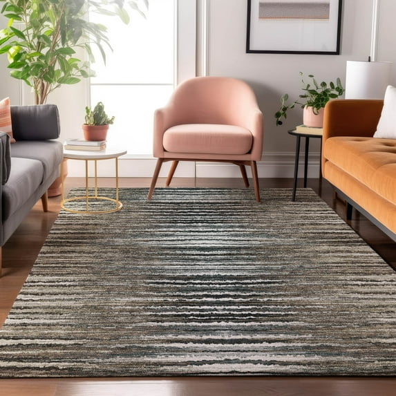 Addison Rugs Mayfield Washable Traditional Stripes Brown Rectangle Rug, 9' x 12'
