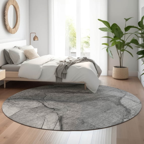 Addison Rugs Mayfield Washable Transitional Modern Gray Round Rug, 8' x 8'