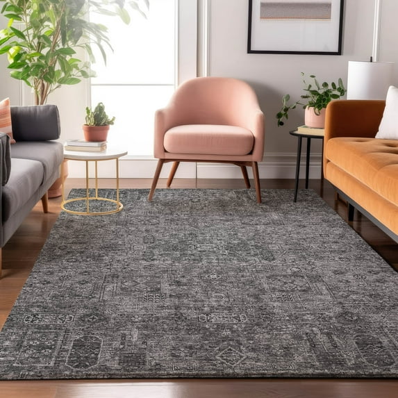 Addison Rugs Mayfield Washable Transitional Panel Charcoal Rectangle Rug, 3' x 5'