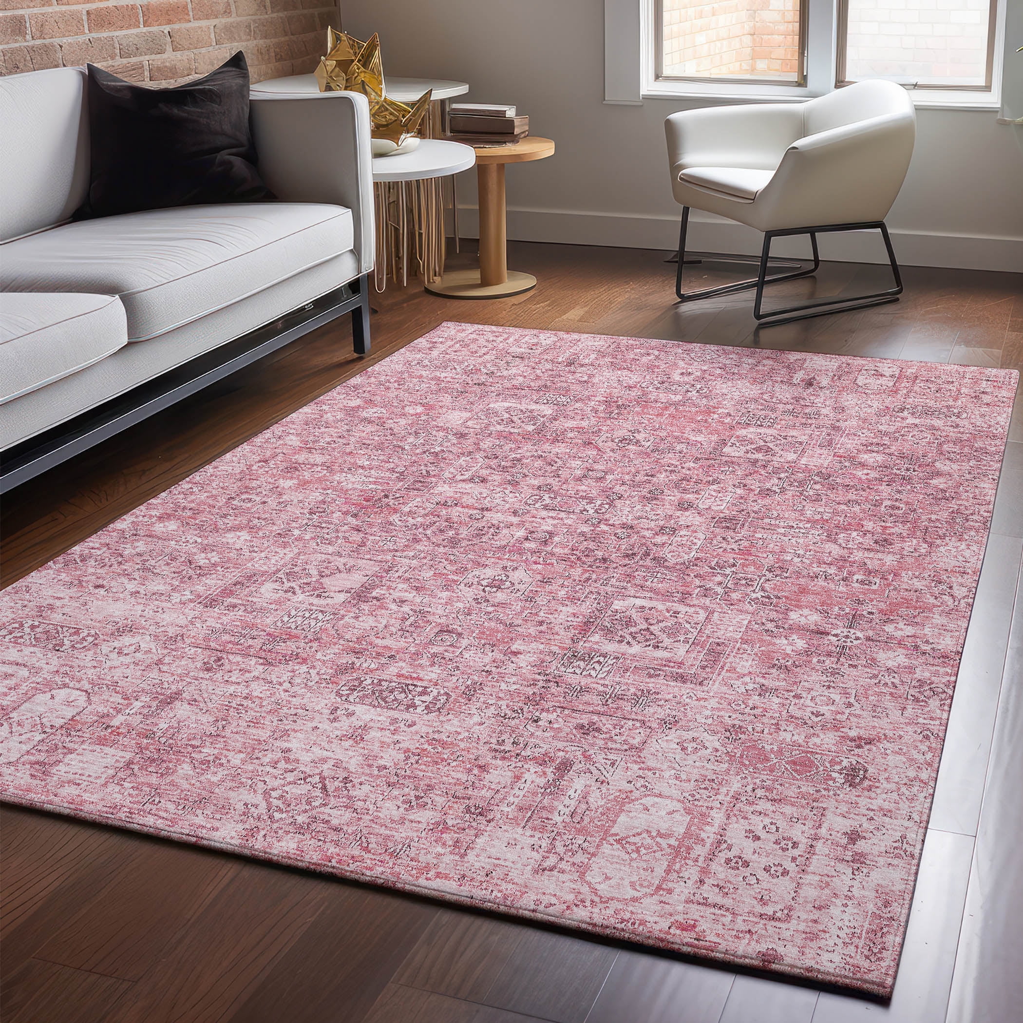 Addison Rugs Mayfield Washable Transitional Panel Pink Rectangle Rug ...
