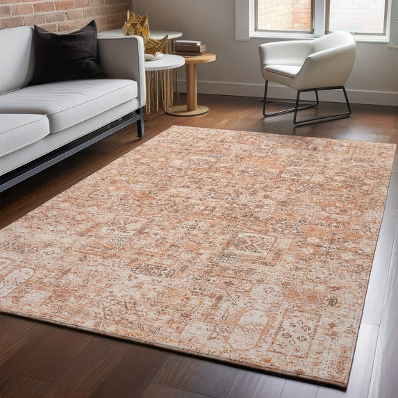 Addison Rugs Mayfield Washable Transitional Panel Salmon Rectangle Rug, 5' x 7'6"