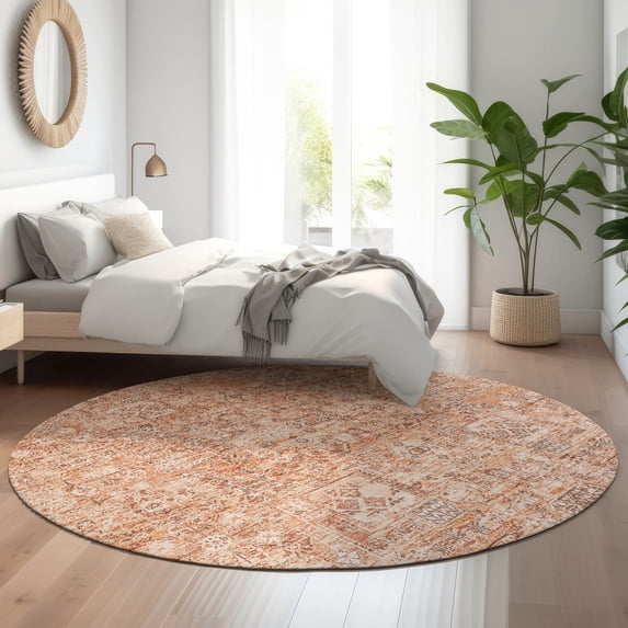 Addison Rugs Mayfield Washable Transitional Panel Salmon Round Rug, 8' x 8'