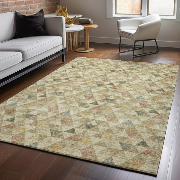 Addison Rugs Mayfield Washable Transitional Geometric Beige Rectangle Rug, 3' x 5'
