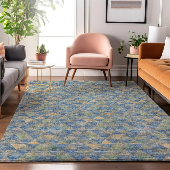 Addison Rugs Mayfield Washable Transitional Geometric Blue Rectangle Rug, 3' x 5'