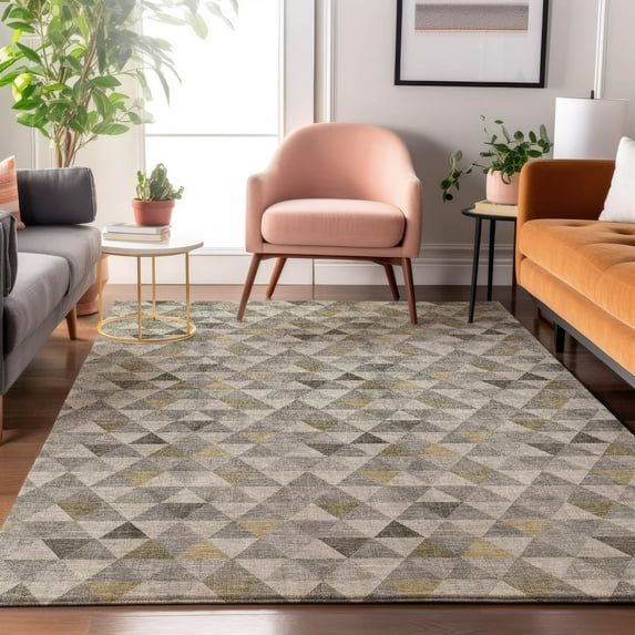 Addison Rugs Mayfield Washable Transitional Geometric Taupe Rectangle Rug, 3' x 5'