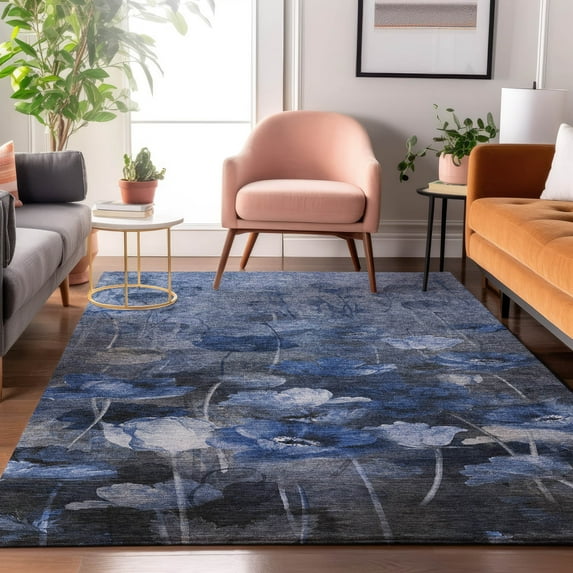 Addison Rugs Mayfield Washable Transitional Floral Blue Rectangle Rug, 9' x 12'