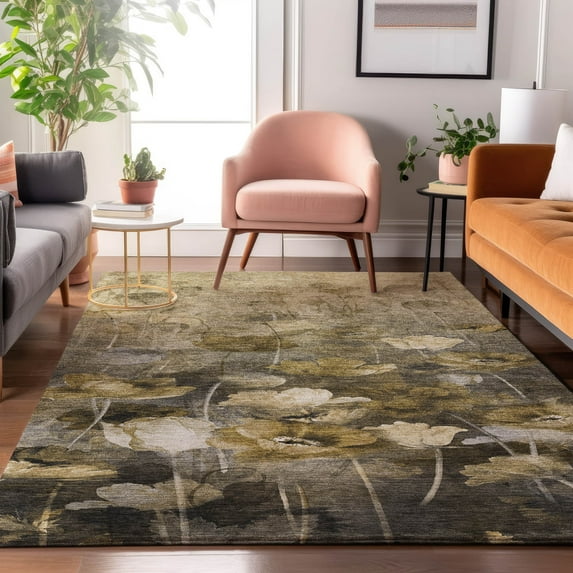 Addison Rugs Mayfield Washable Transitional Floral Taupe Rectangle Rug, 8' x 10'