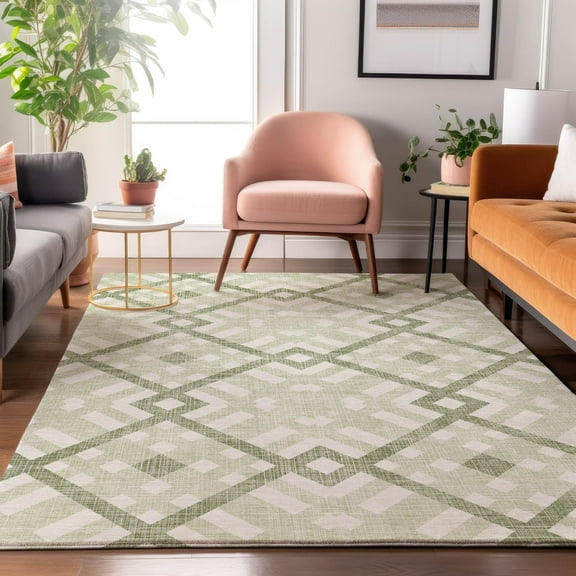Addison Rugs Mayfield Washable Transitional Geometric Aloe Rectangle Rug, 10' x 14'