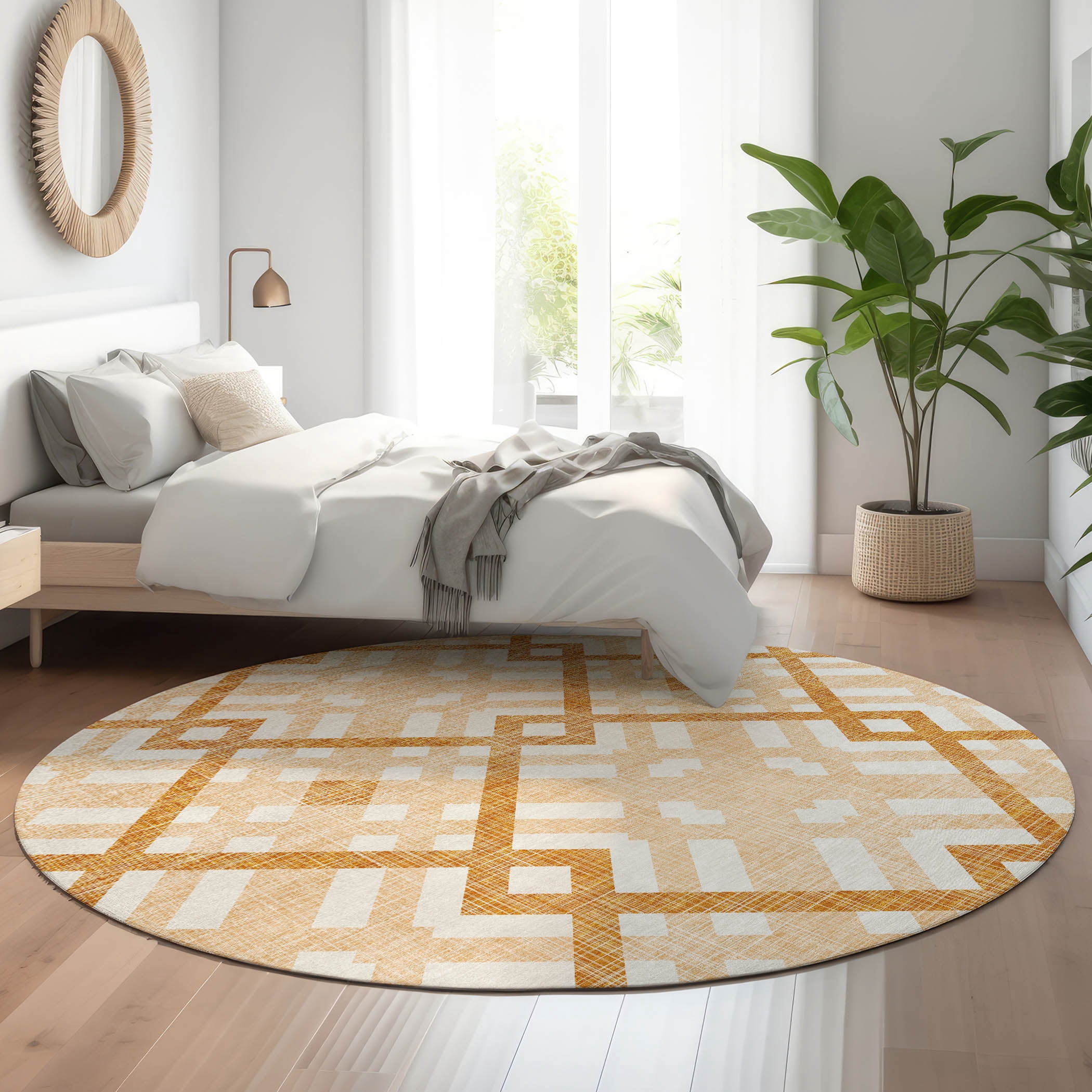 Addison Rugs Mayfield Washable Transitional Geometric Peach Round Rug ...