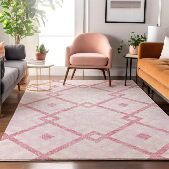 Addison Rugs Mayfield Washable Transitional Geometric Pink Rectangle Rug, 9' x 12'