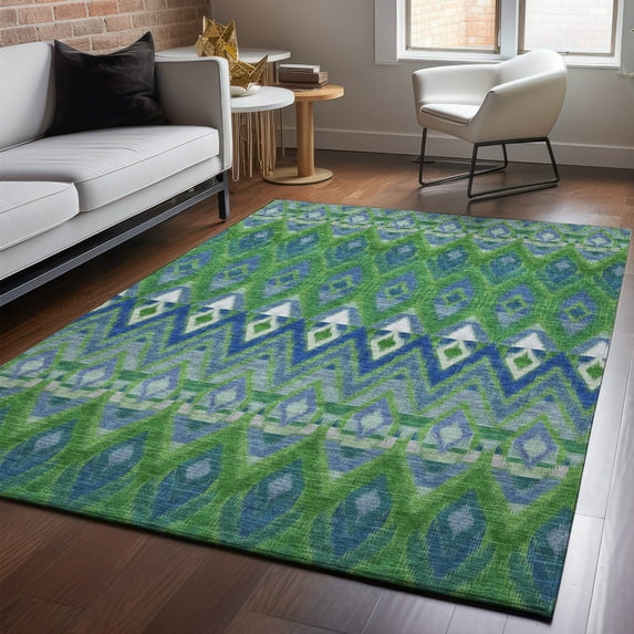 Addison Rugs Mayfield Washable Transitional Southwest Green Rectangle Rug, 9' x 12'