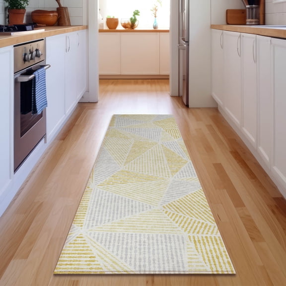 Addison Rugs Mayfield Washable Transitional Geometric Gold Runner Rug, 2'3" x 7'6"