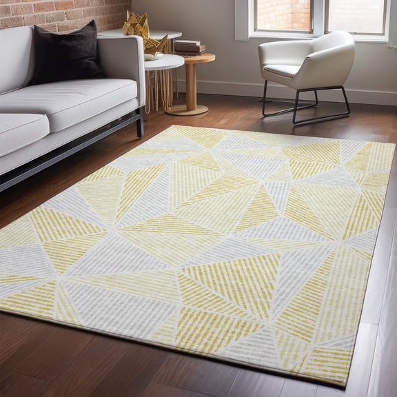 Addison Rugs Mayfield Washable Transitional Geometric Gold Rectangle Rug, 3' x 5'