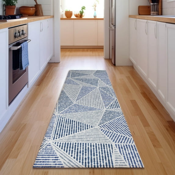 Addison Rugs Mayfield Washable Transitional Geometric Navy Runner Rug, 2'3" x 7'6"