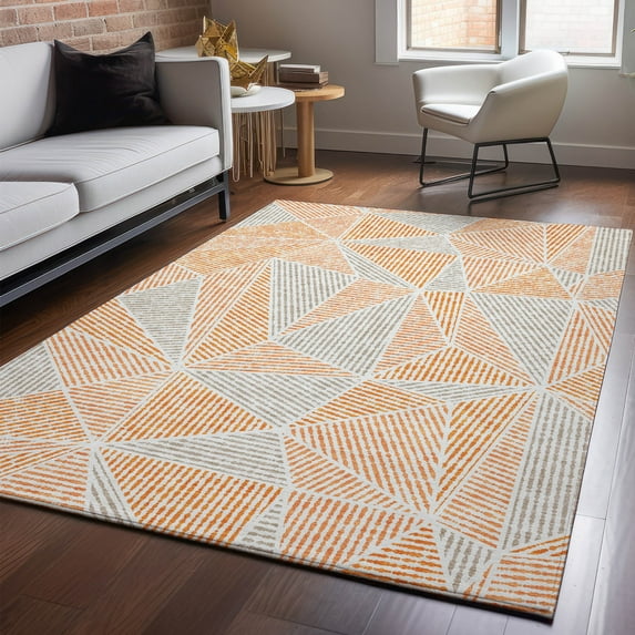 Addison Rugs Mayfield Washable Transitional Geometric Orange Rectangle Rug, 3' x 5'