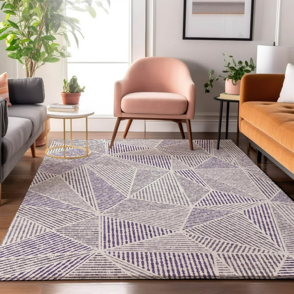 Addison Rugs Mayfield Washable Transitional Geometric Purple Rectangle Rug, 5' x 7'6"