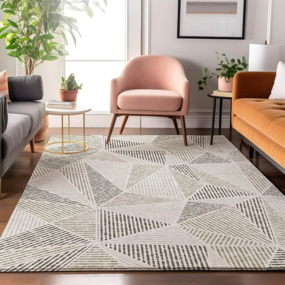 Addison Rugs Mayfield Washable Transitional Geometric Taupe Rectangle Rug, 2'6" x 3'10"