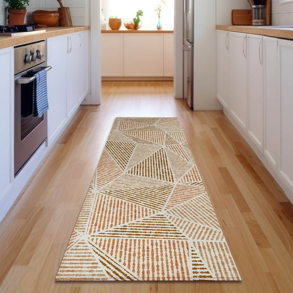 Addison Rugs Mayfield Washable Transitional Geometric Terracotta Runner Rug, 2'3" x 7'6"