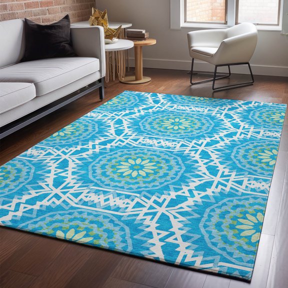 Addison Rugs Mayfield Washable Transitional Circles Blue Rectangle Rug, 2'6" x 3'10"