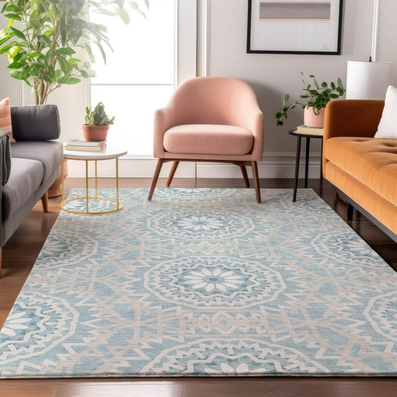 Addison Rugs Mayfield Washable Transitional Circles Denim Rectangle Rug, 8' x 10'