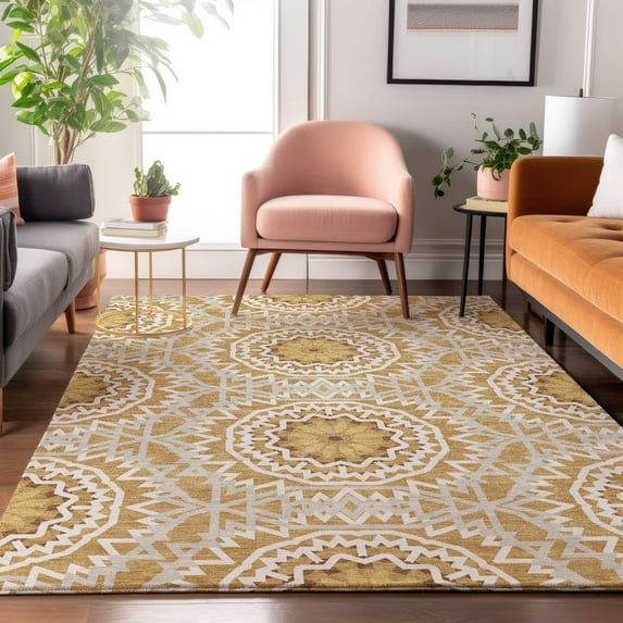 Addison Rugs Mayfield Washable Transitional Circles Gold Rectangle Rug, 9' x 12'